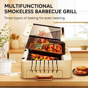 [Used]3 In 1 Indoor Electric Tabletop Grill with Removable Lid,Dual Zone Cooking